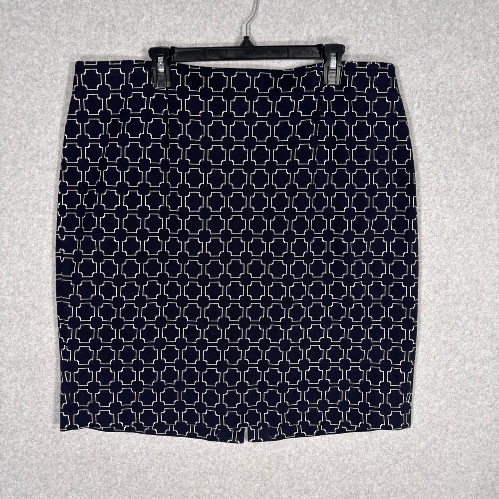 Talbots‎ Mini Skirt 14W Navy White Geometric Ponte Knit Stretch Career Classic